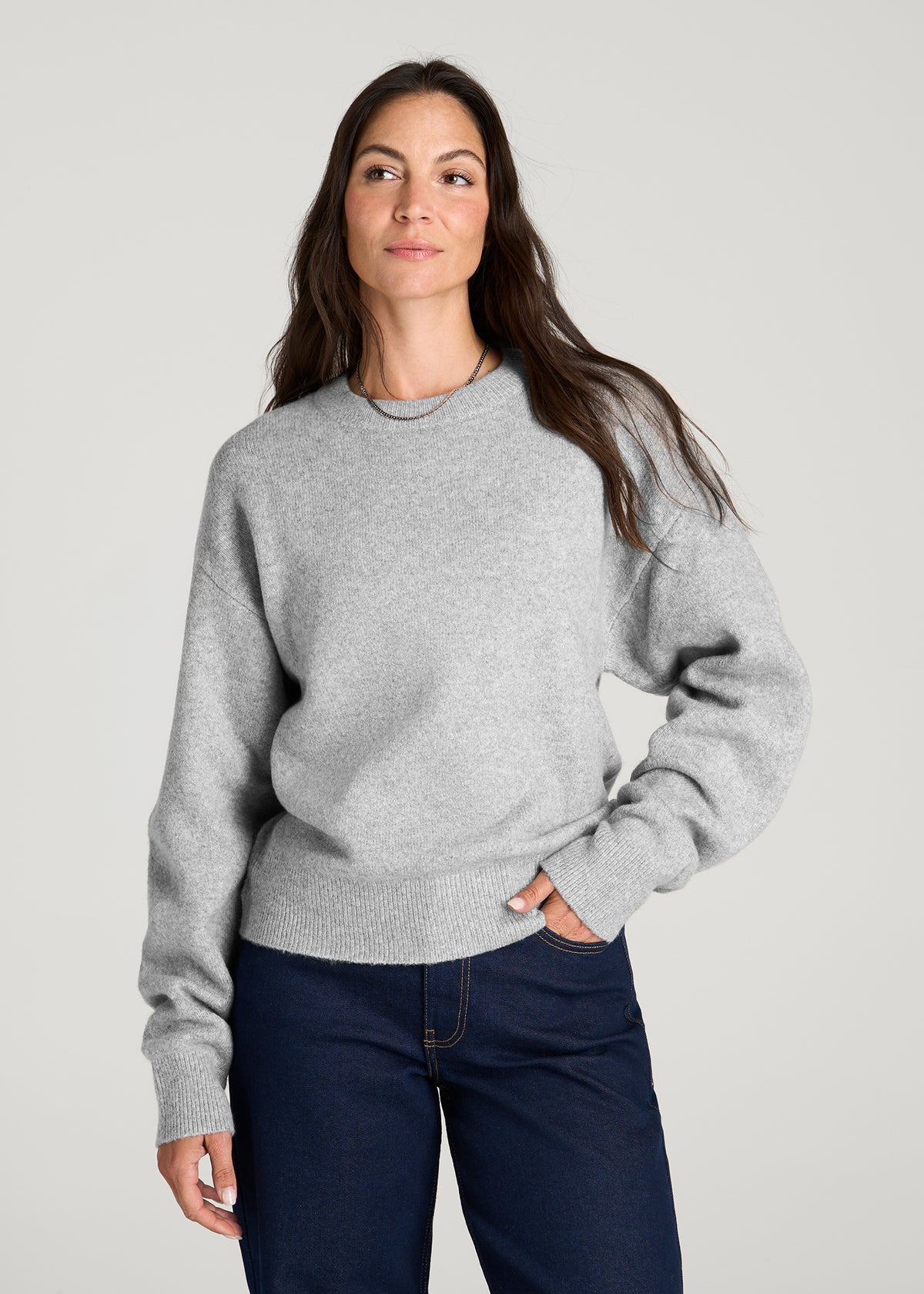 Relaxed Crewneck Wool blend Sweater for Tall Women in Heathered Grey