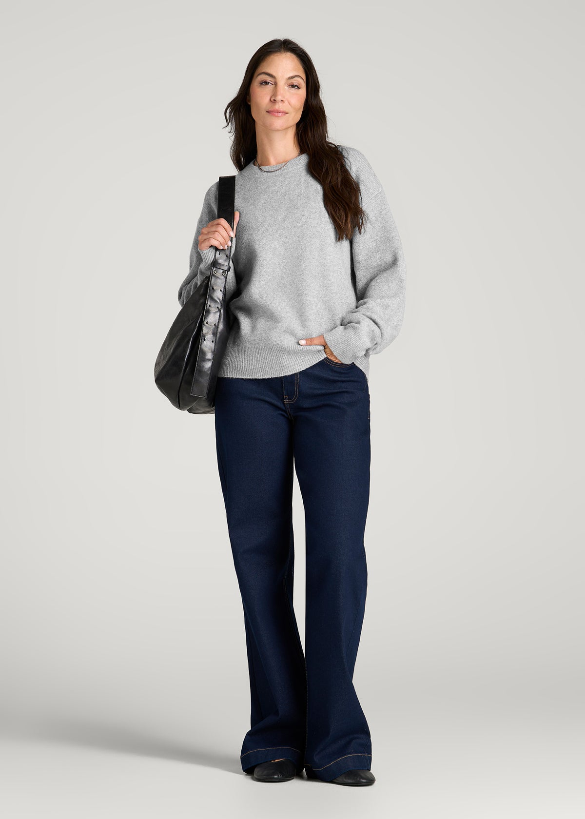 Relaxed Crewneck Wool blend Sweater for Tall Women in Heathered Grey