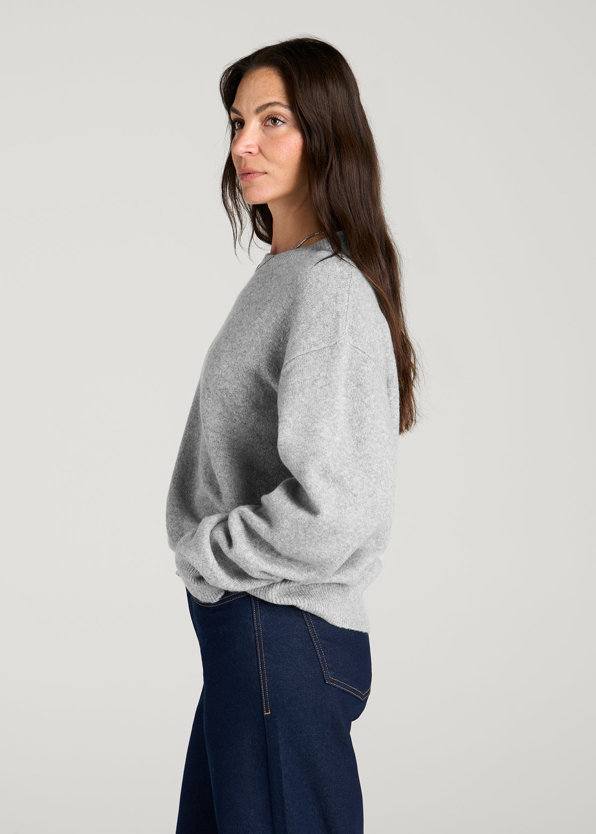 Relaxed Crewneck Wool blend Sweater for Tall Women in Heathered Grey