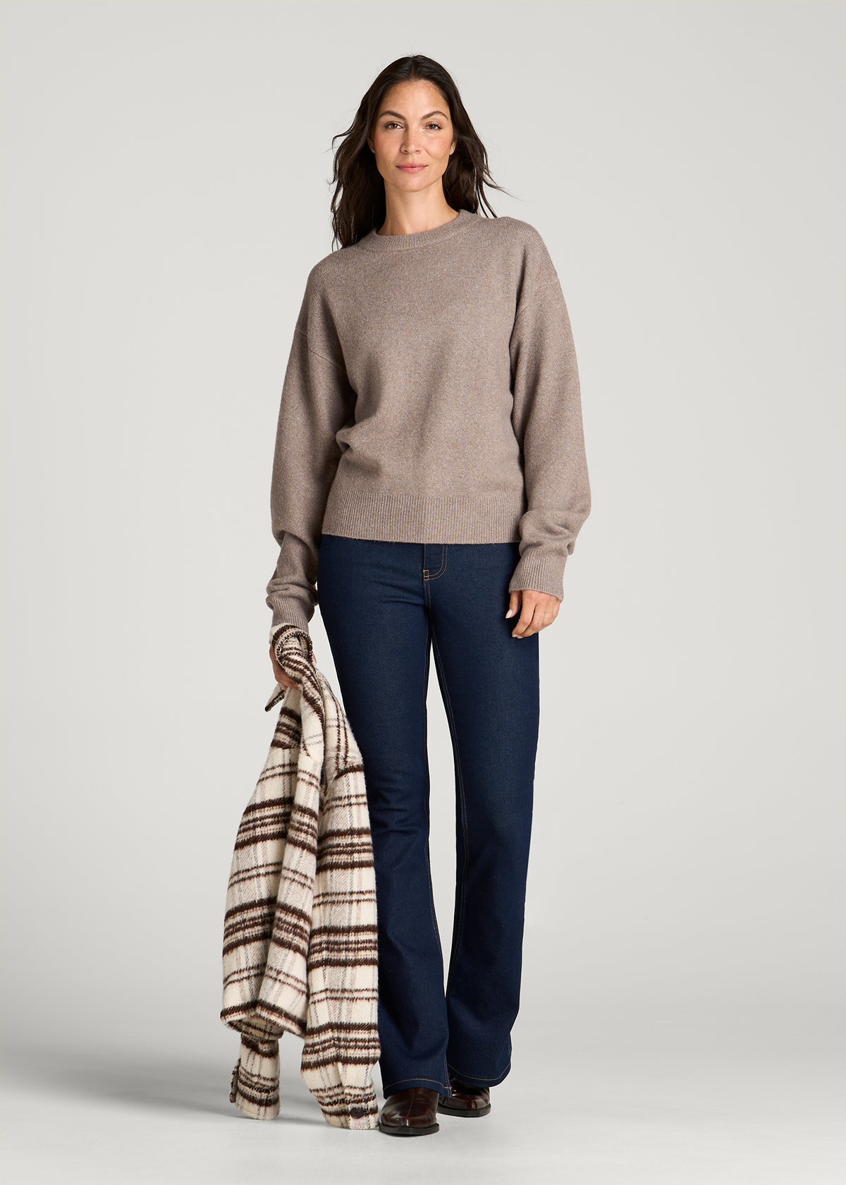 Relaxed Crewneck Wool blend Sweater for Tall Women in Moon Rock Mix