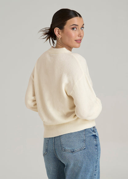 Relaxed Crewneck Wool Blend Sweater for Tall Women in White Alyssum