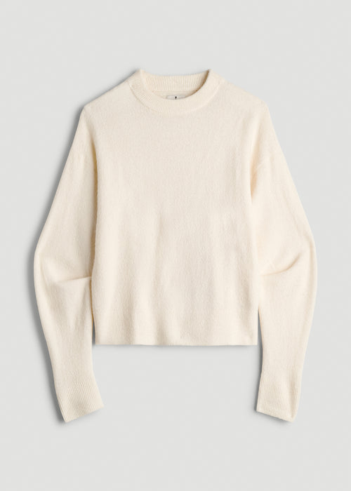 Relaxed Crewneck Wool Blend Sweater for Tall Women in White Alyssum