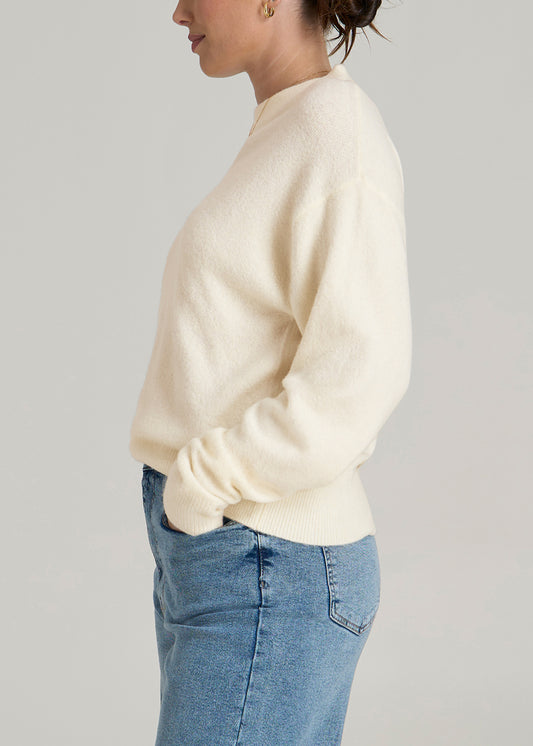 Relaxed Crewneck Wool Blend Tall Women's Sweater in White Alyssum