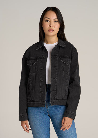 Women's Relaxed Denim Jacket for Tall Women in Black Stone Wash