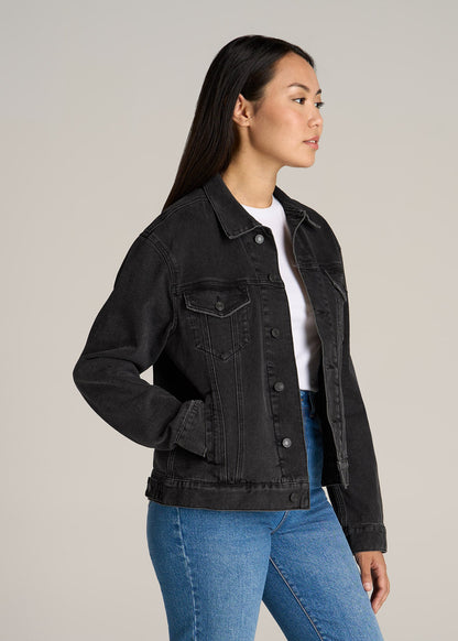 Women's Relaxed Denim Jacket for Tall Women in Black Stone Wash