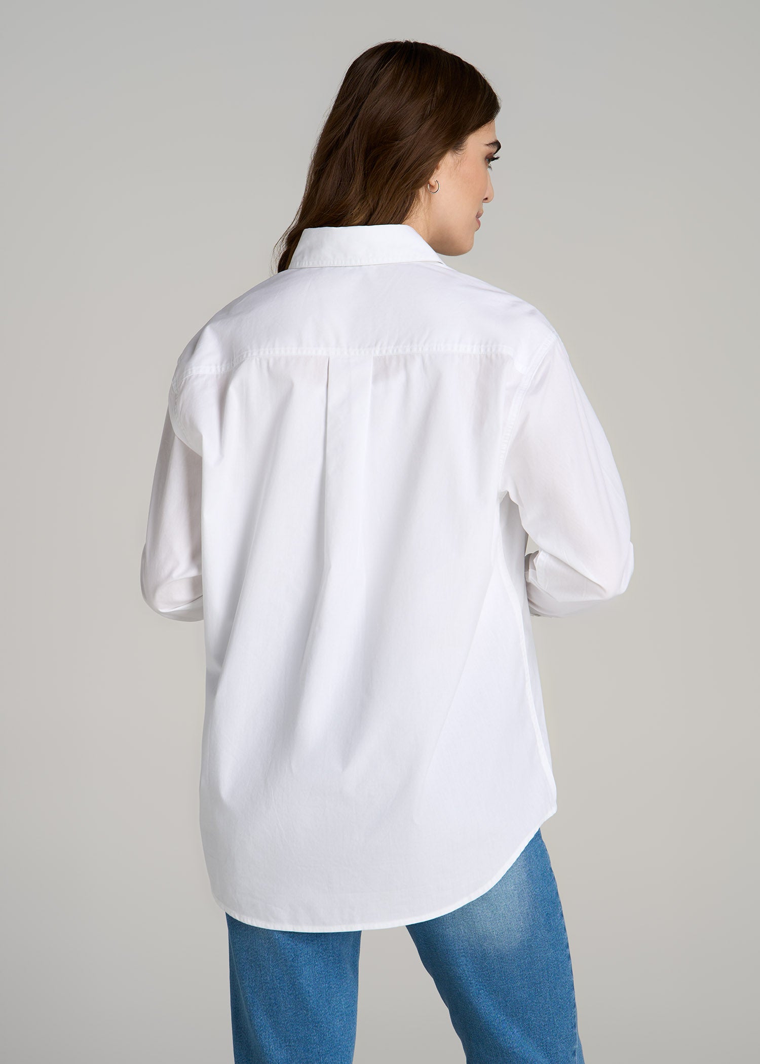 Relaxed Poplin Button Up Shirt for Tall Women in Bright White