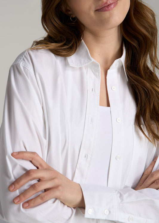 Relaxed Poplin Button Up Shirt for Tall Women in Bright White