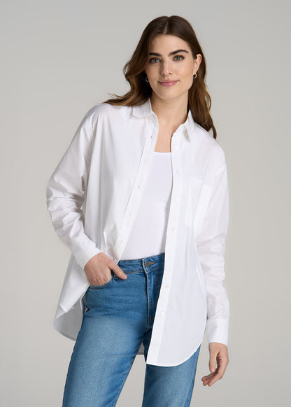 Relaxed Poplin Button Up Shirt for Tall Women in Bright White