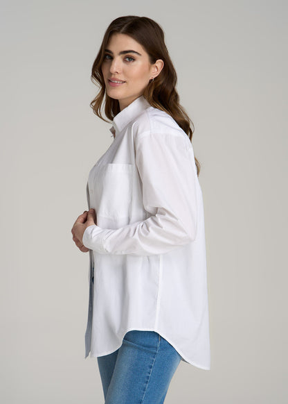 Relaxed Poplin Button Up Shirt for Tall Women in Bright White