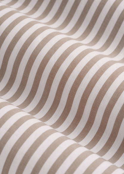 Relaxed Poplin Button-Up Shirt for Tall Women in Brown and White Stripe