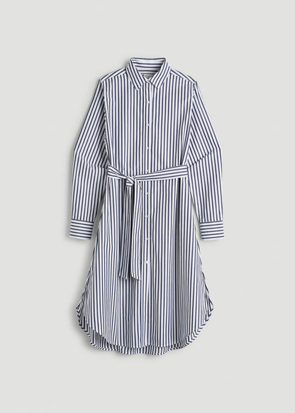 Relaxed Poplin Shirtdress for Tall Women in White and Navy Stripe