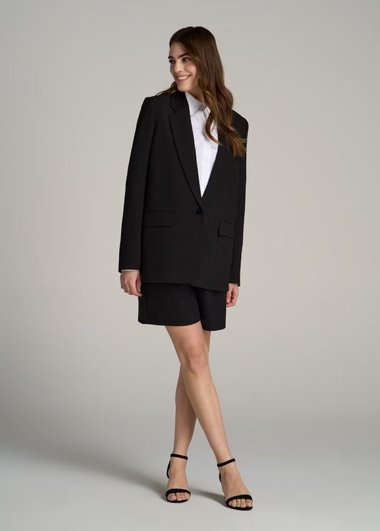 Relaxed Single-Button Tall Blazer for Women in Black