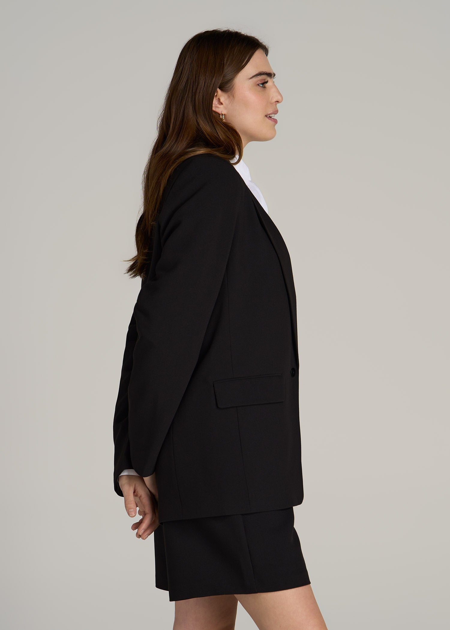Boyfriend Fit Single-Button Blazer for Tall Women in Black