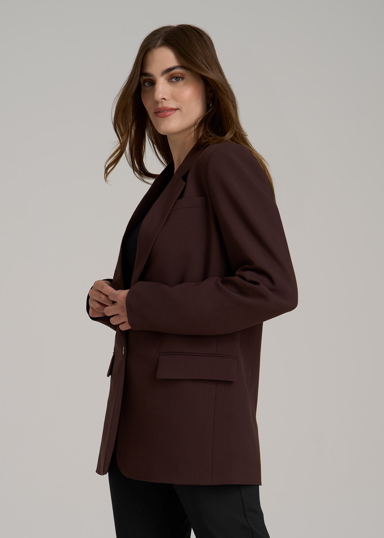 Boyfriend Fit Single-Button Blazer for Tall Women in Chestnut