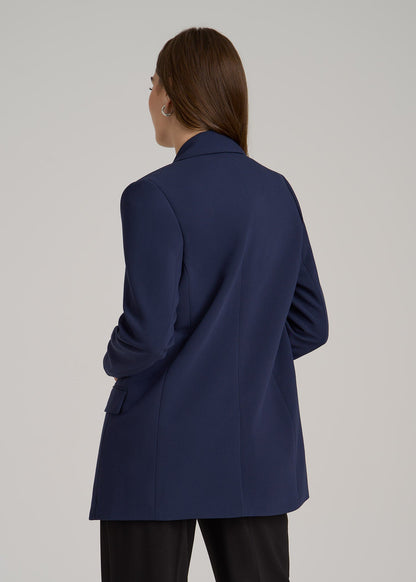 Boyfriend Fit Single-Button Blazer for Tall Women in Navy