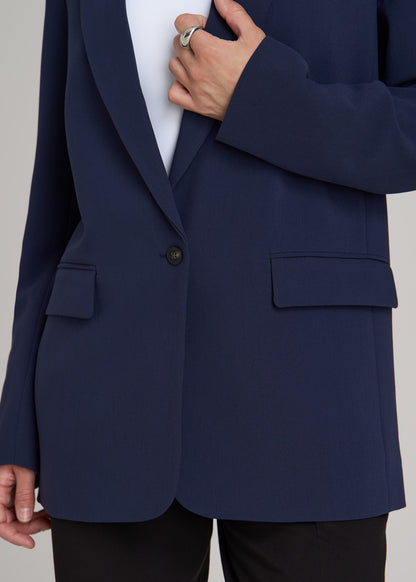 Boyfriend Fit Single-Button Blazer for Tall Women in Navy