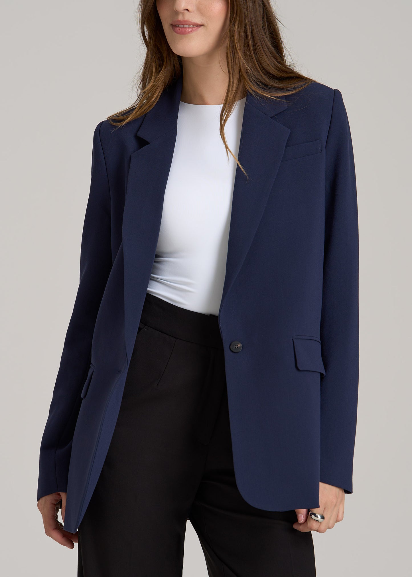 Relaxed Single-Button Tall Blazer for Women in Navy