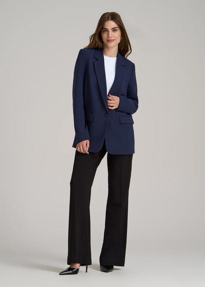 Boyfriend Fit Single-Button Blazer for Tall Women in Navy