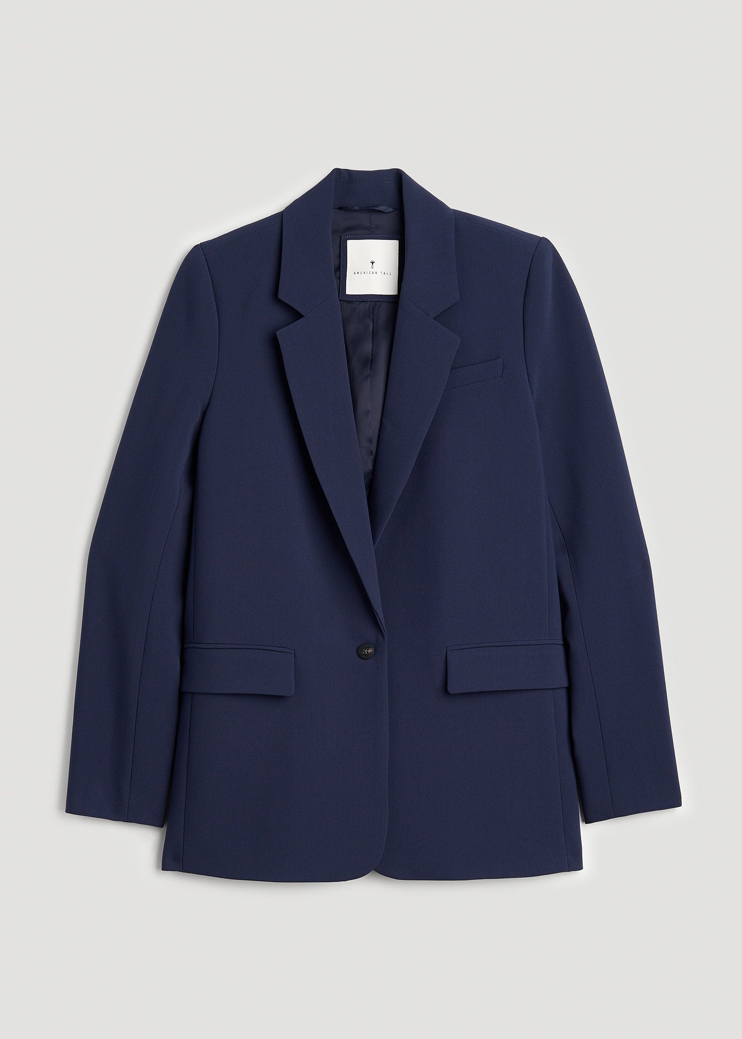 Boyfriend Fit Single-Button Blazer for Tall Women in Navy