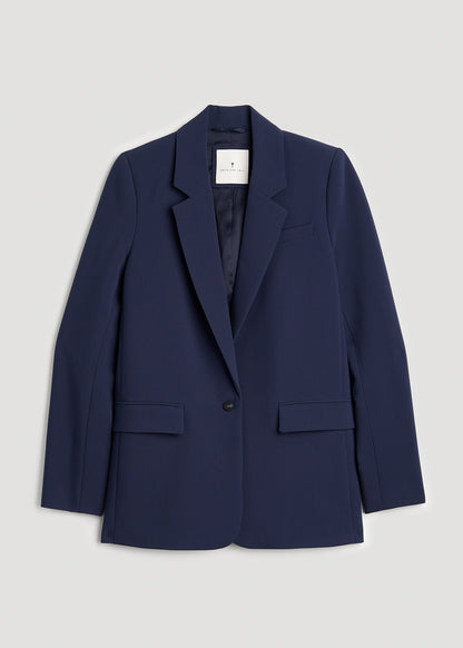 Boyfriend Fit Single-Button Blazer for Tall Women in Navy