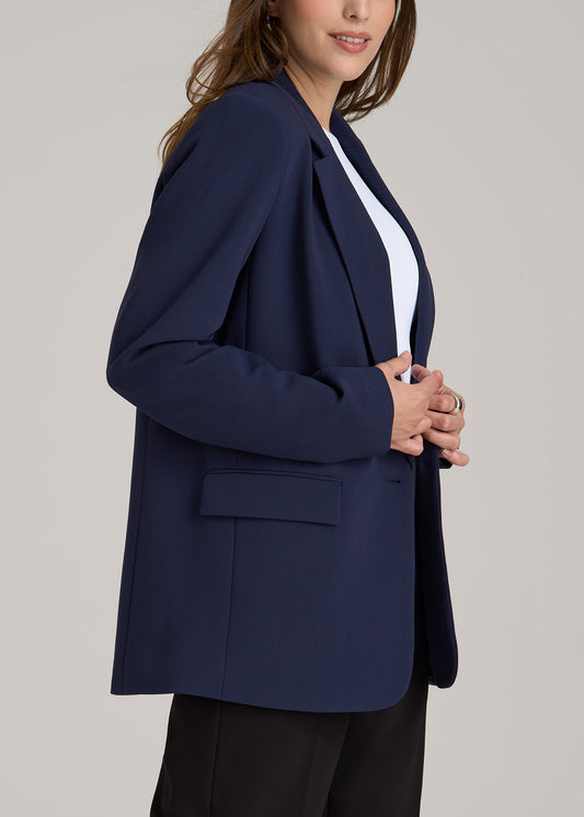 Relaxed Single-Button Tall Blazer for Women in Navy