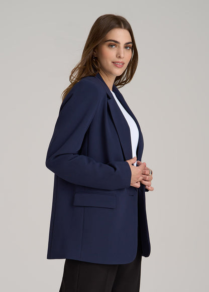 Boyfriend Fit Single-Button Blazer for Tall Women in Navy