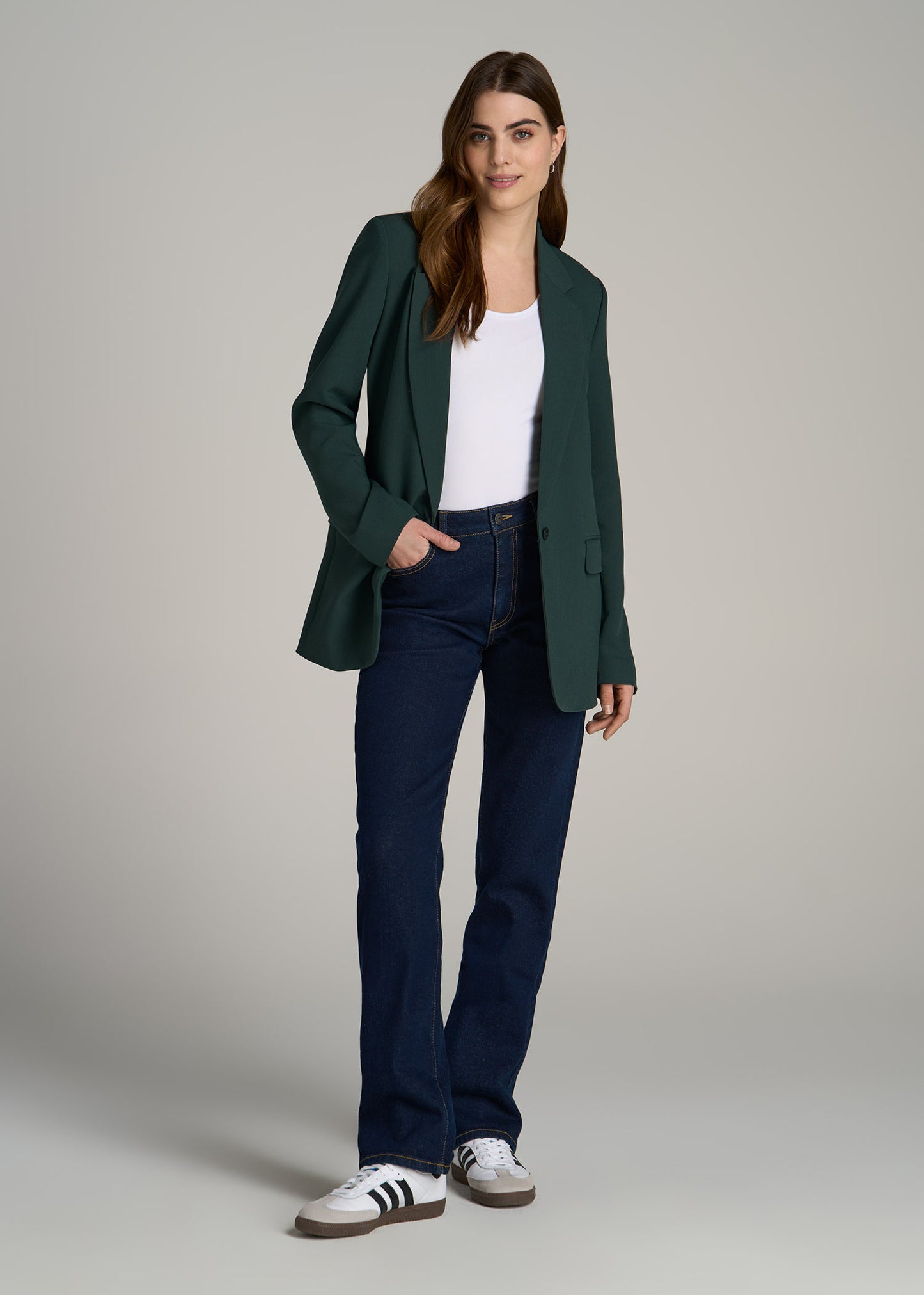 Relaxed Single-Button Tall Blazer for Women in Smoky Pine