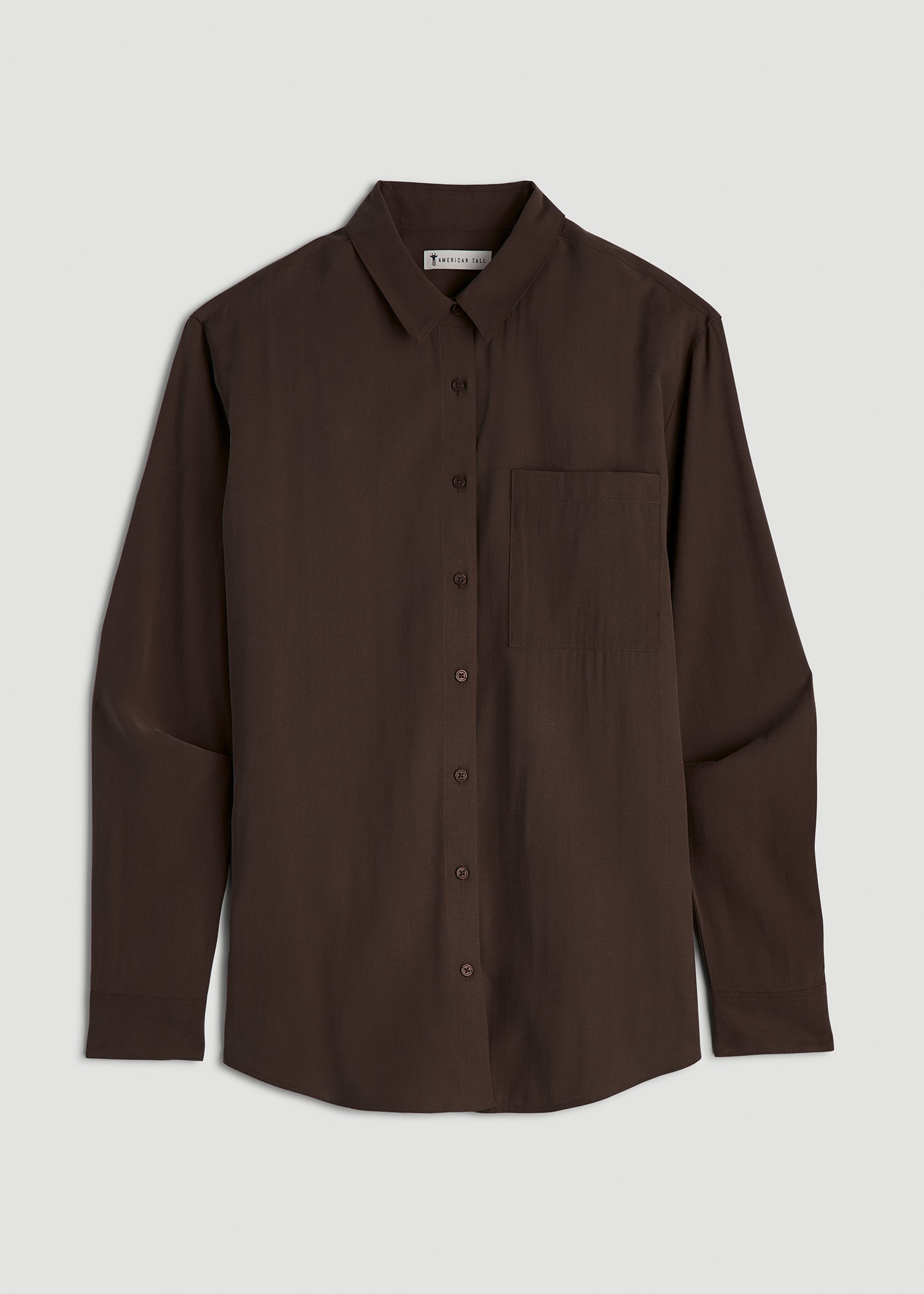 Relaxed Button-Up Single-Pocket Blouse for Tall Women in Espresso