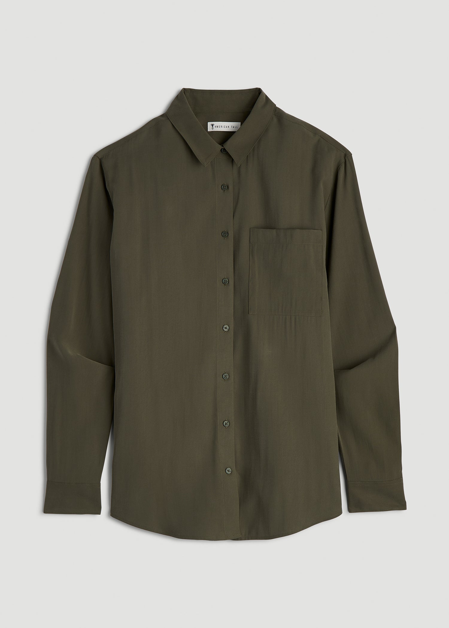 Relaxed Button-Up Single-Pocket Blouse for Tall Women in Forest Night
