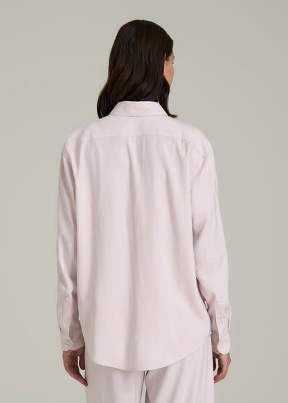 Relaxed Button-Up Single-Pocket Blouse for Tall Women in Grey Lilac