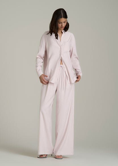 Relaxed Button-Up Single-Pocket Blouse for Tall Women in Grey Lilac