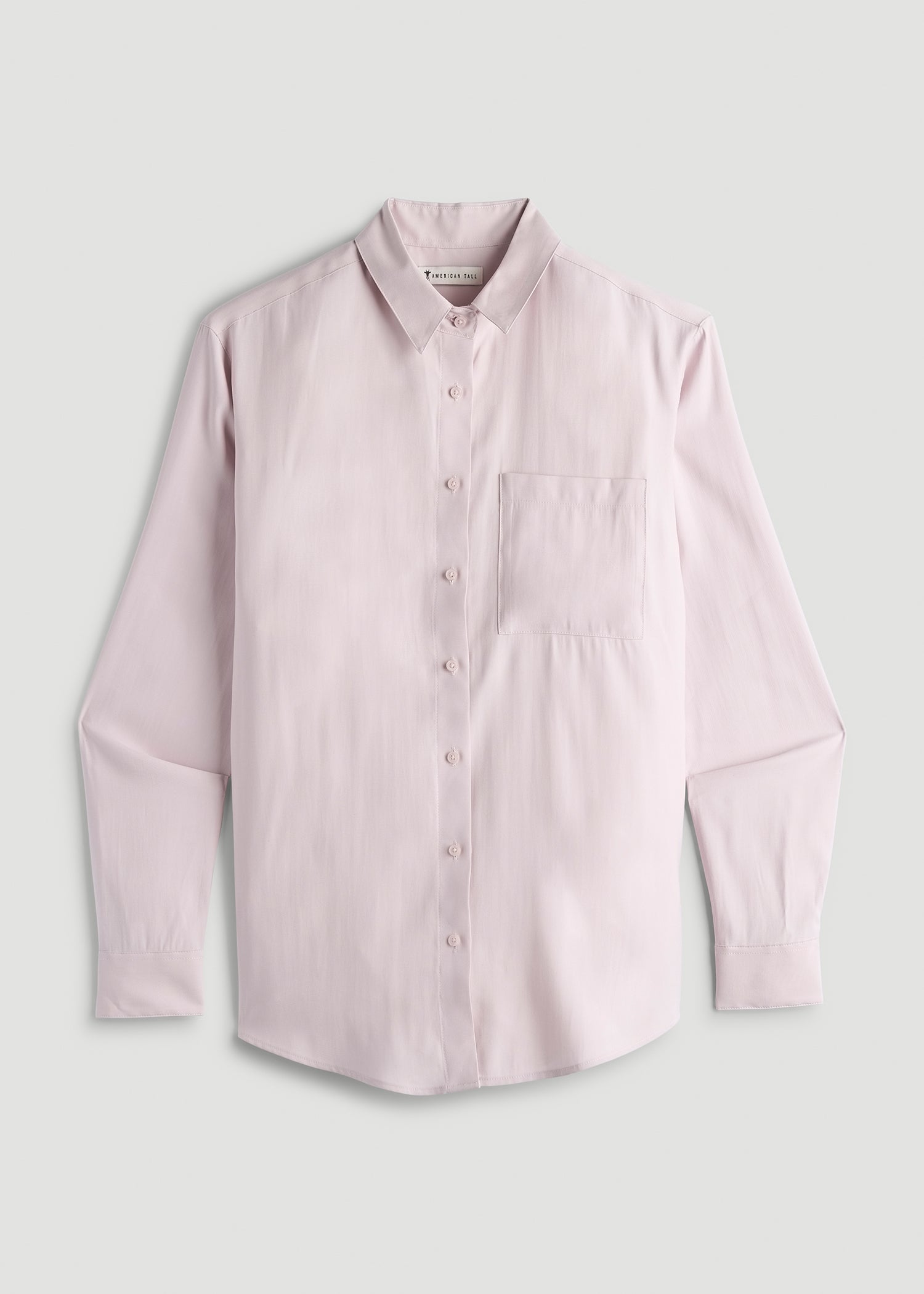 Relaxed Button-Up Single-Pocket Blouse for Tall Women in Grey Lilac