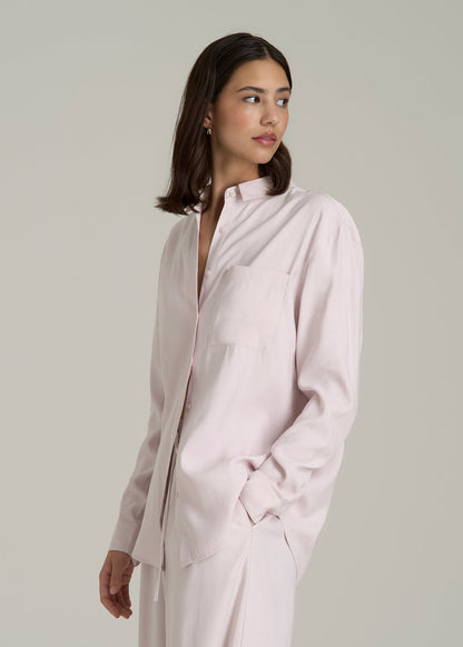 Relaxed Button-Up Single-Pocket Blouse for Tall Women in Grey Lilac