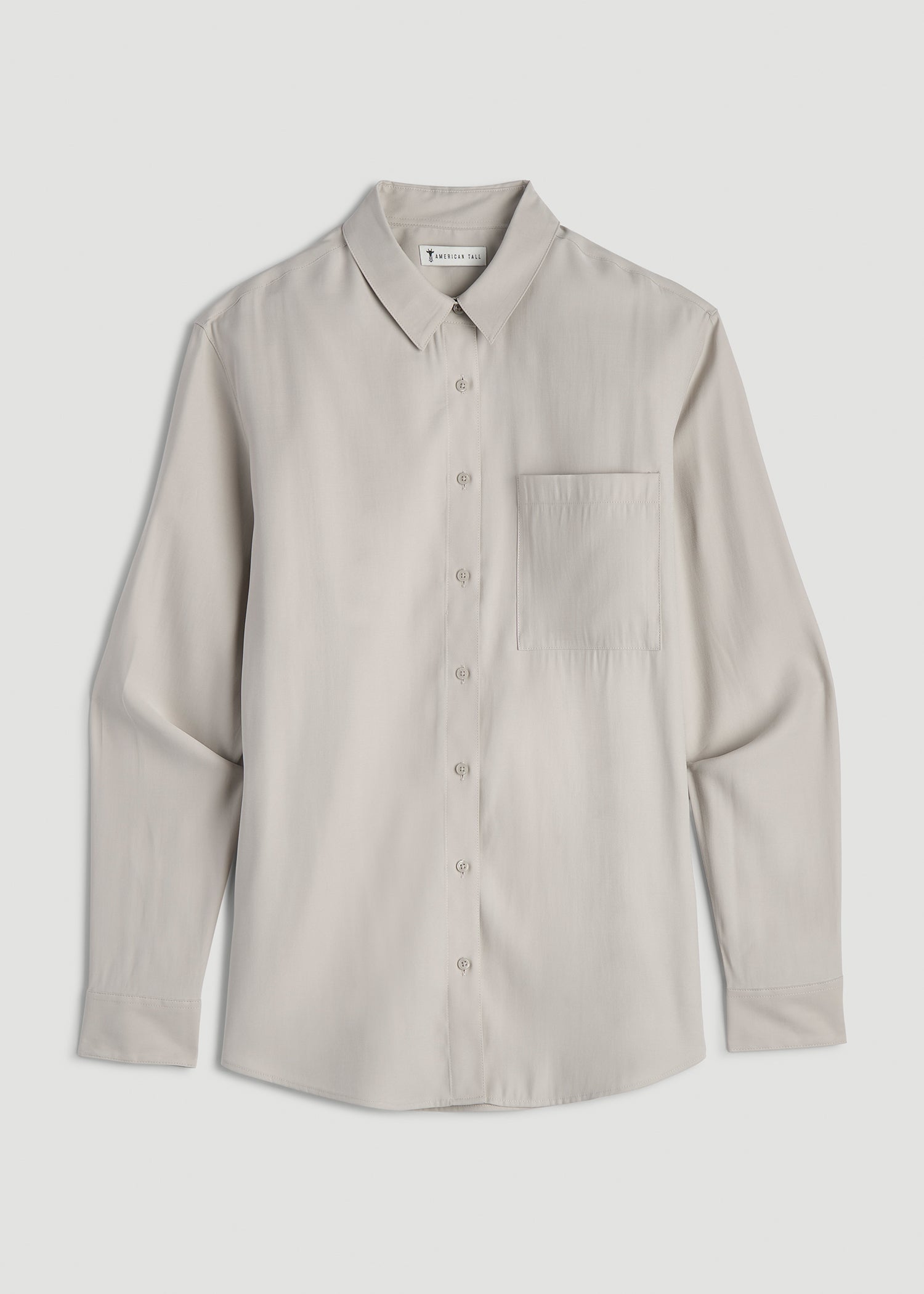Relaxed Button-Up Single-Pocket Blouse for Tall Women in Stone