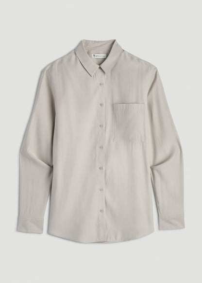 Relaxed Button-Up Single-Pocket Blouse for Tall Women in Stone