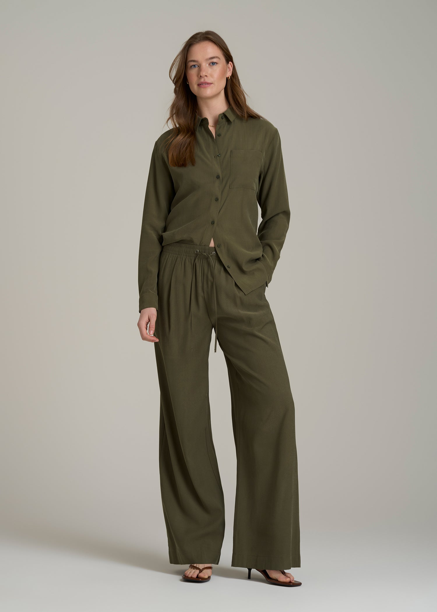 Relaxed Pull-On Pants for Tall Women in Forest Night