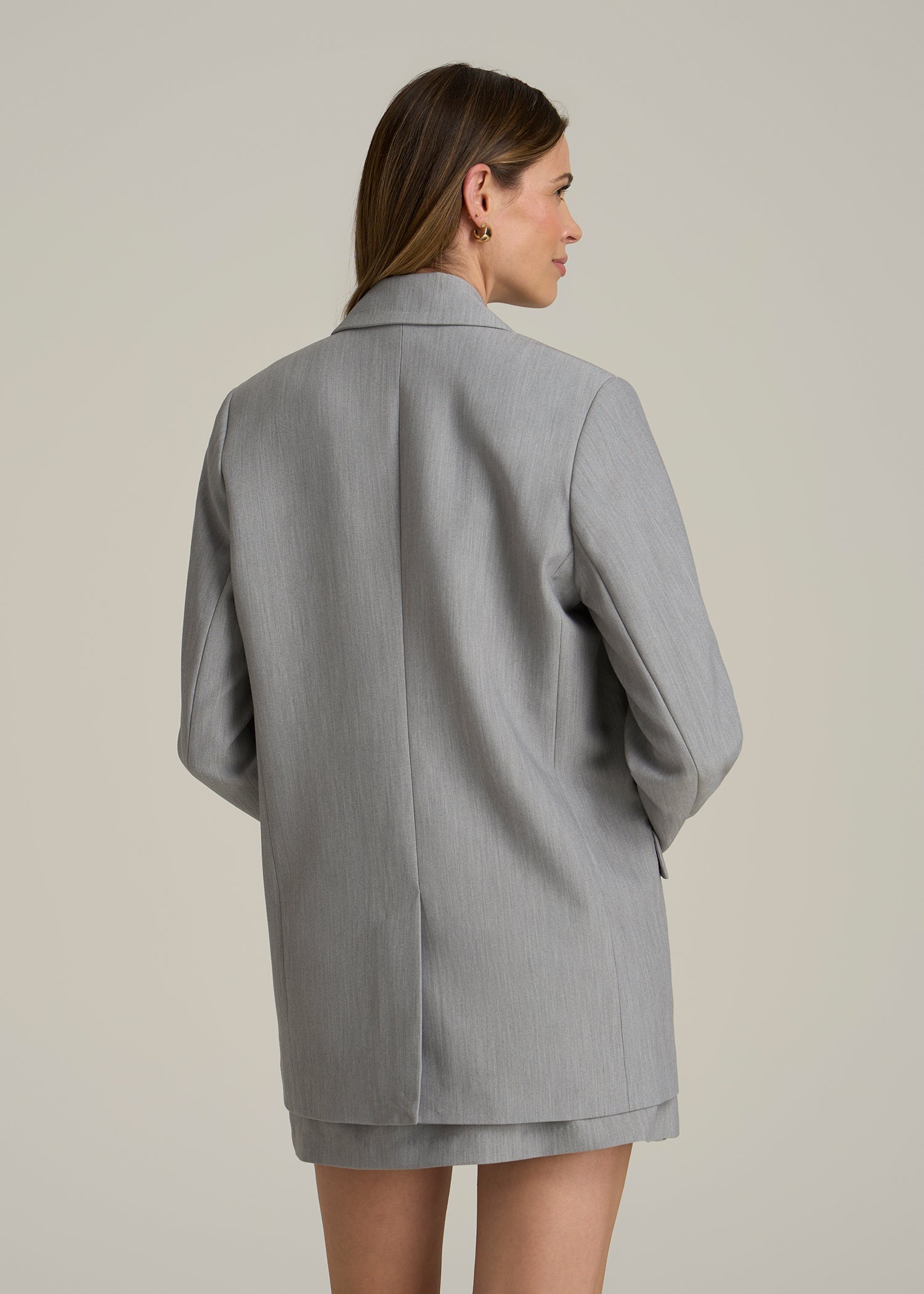 Boyfriend Fit Single-Button Blazer for Tall Women in Ash Grey Mix
