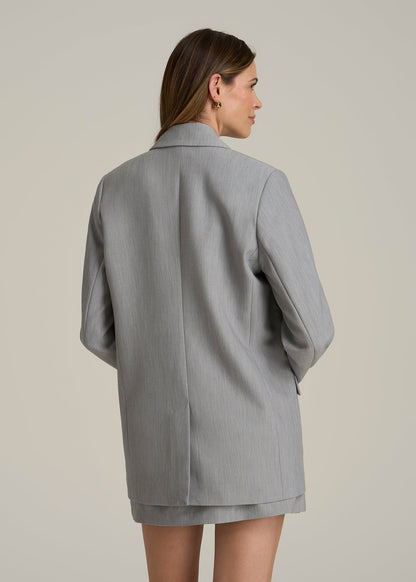 Boyfriend Fit Single-Button Blazer for Tall Women in Ash Grey Mix