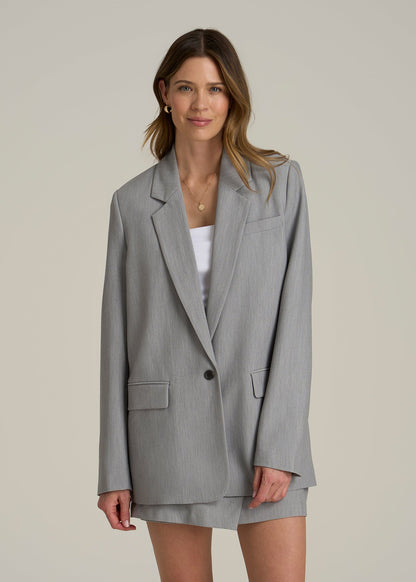 Boyfriend Fit Single-Button Blazer for Tall Women in Ash Grey Mix