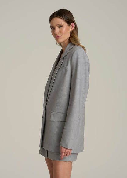 Boyfriend Fit Single-Button Blazer for Tall Women in Ash Grey Mix