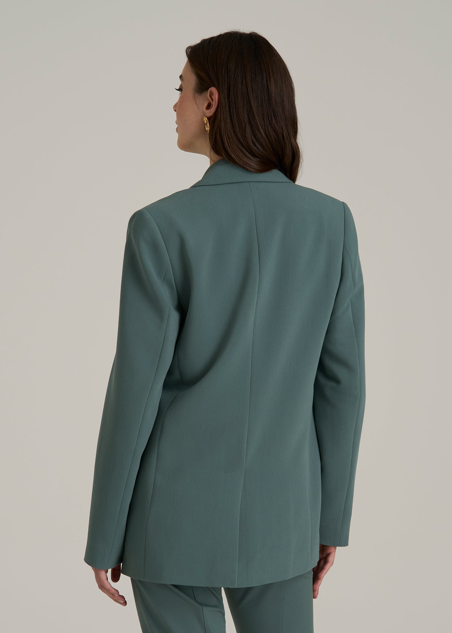 Boyfriend Fit Single-Button Blazer for Tall Women in Balsam Green