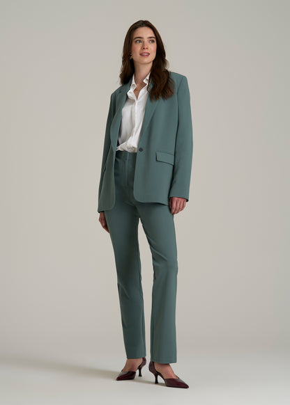 Boyfriend Fit Single-Button Blazer for Tall Women in Balsam Green