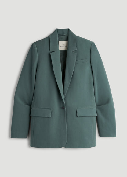 Boyfriend Fit Single-Button Blazer for Tall Women in Balsam Green