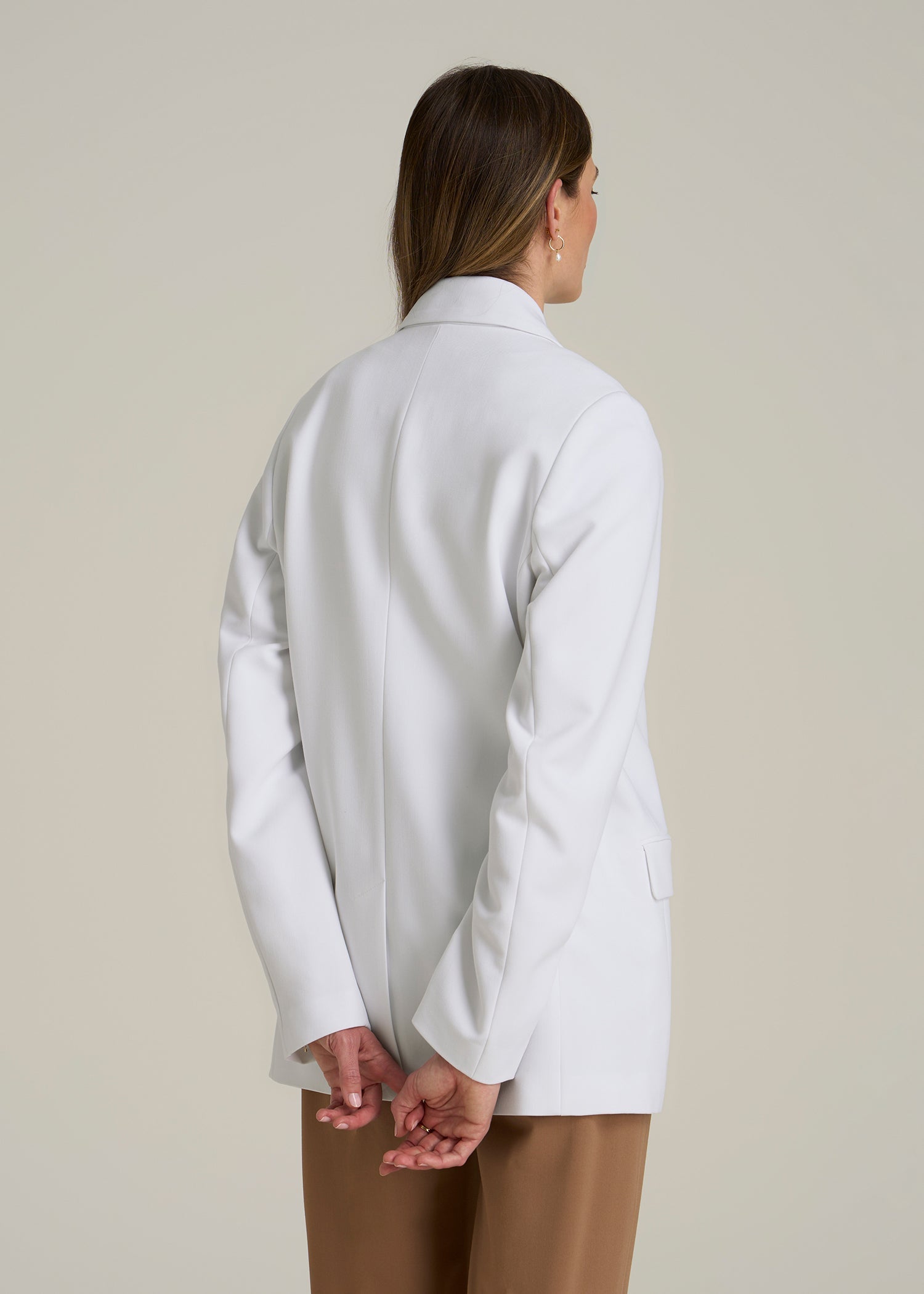 Boyfriend Fit Single-Button Blazer for Tall Women in Optic White