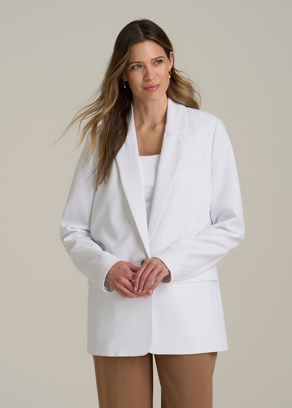 Boyfriend Fit Single-Button Blazer for Tall Women in Optic White