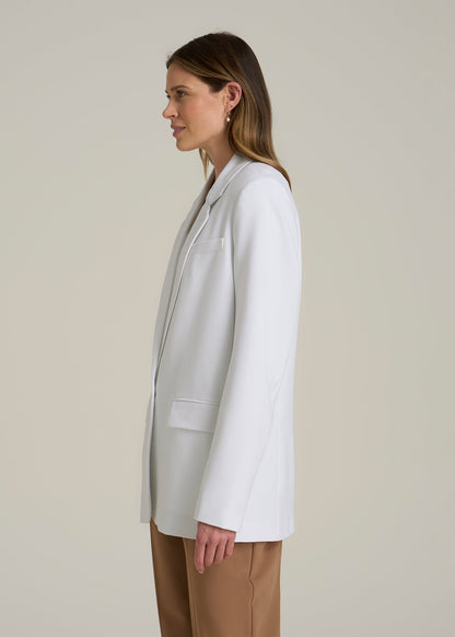 Boyfriend Fit Single-Button Blazer for Tall Women in Optic White