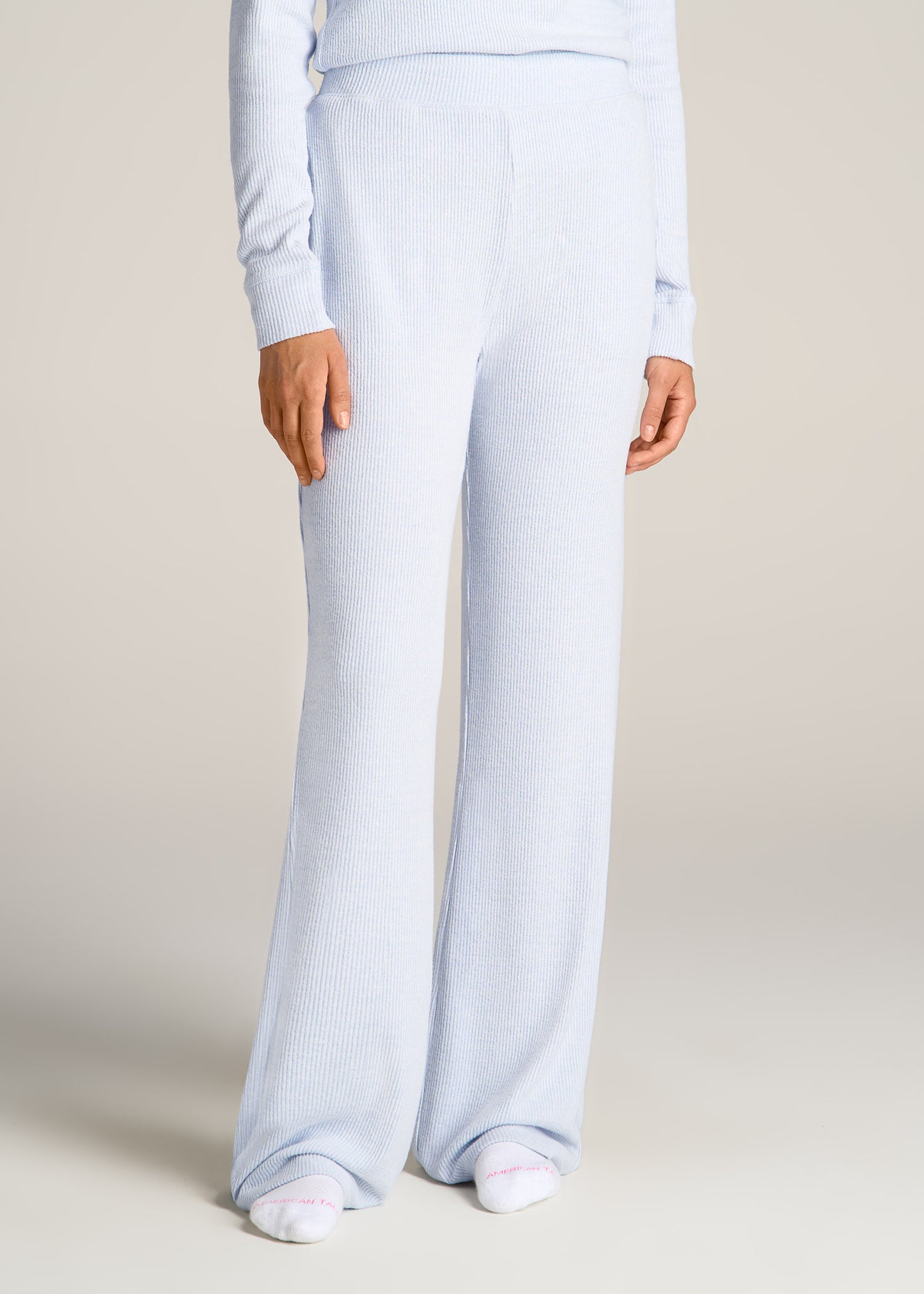 American-Tall-Women-Ribbed-Flare-Lounge-Pants-Blue-Bird-Mix-front
