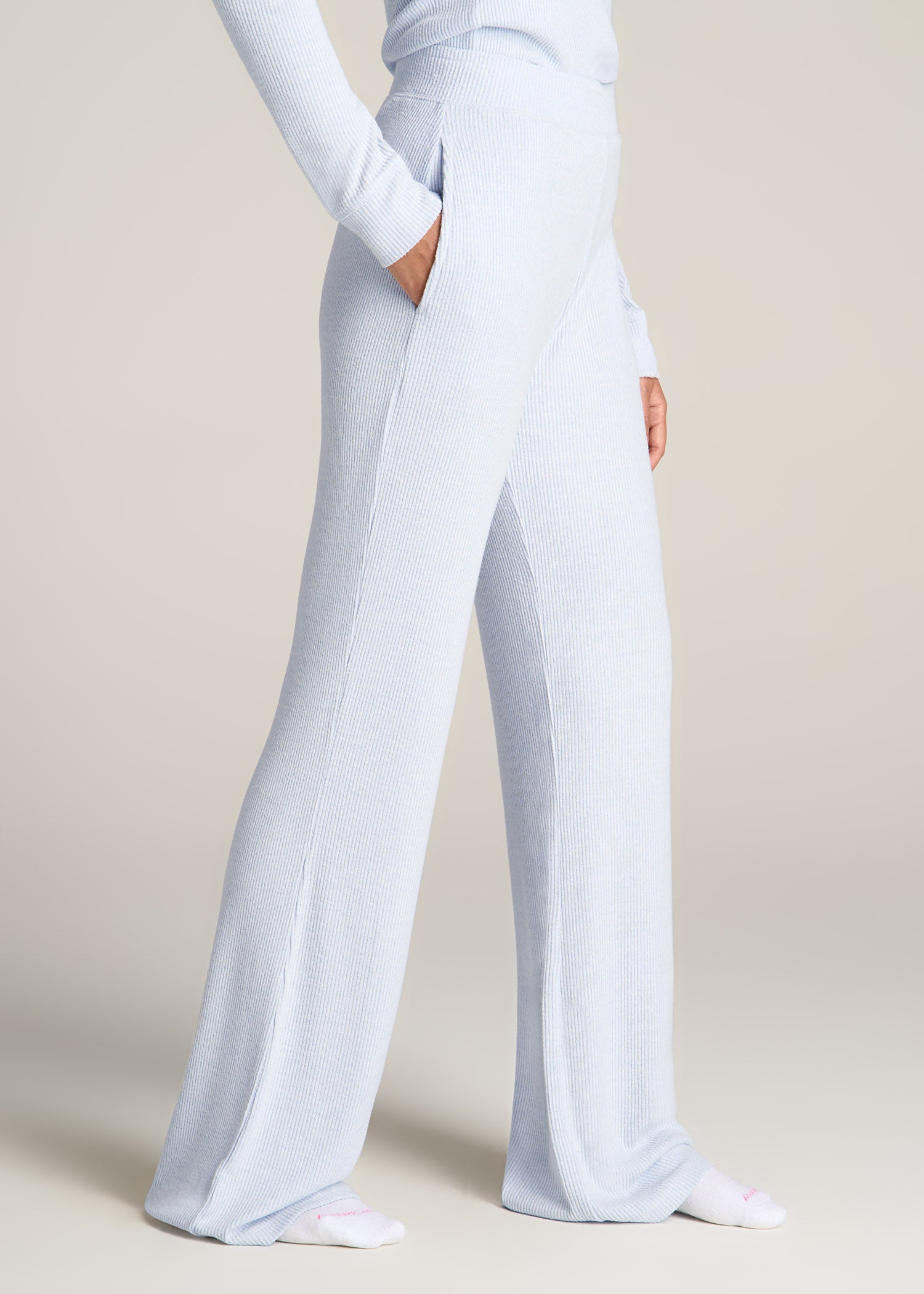 Women's Ribbed Flare Extra-Long Lounge Pants in Bluebird Mix