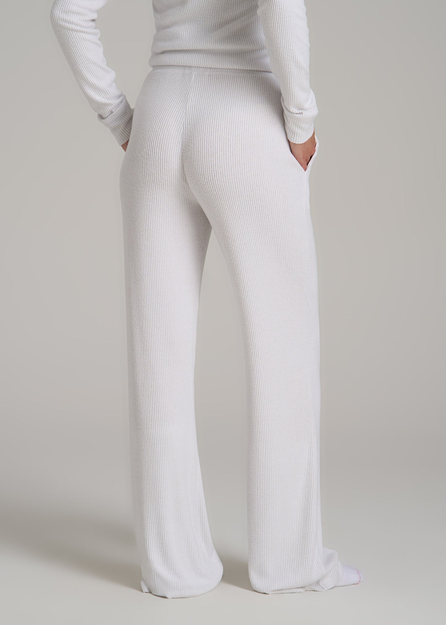 Women's Ribbed Flare Lounge Pants for Tall Women in Cloud White