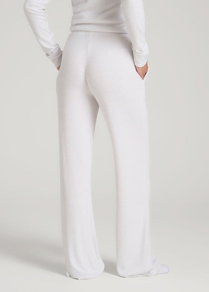 Ribbed Flare Lounge Pants for Tall Women in Cloud White